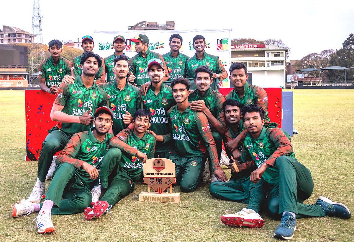 Bangladesh U19 secure victory in the youth ODI triangular series final defeating South Africa U19 by 33 runs to claim the title. 🏆

#ExperienceZimbabwe #U19TriSeries #BANvSA