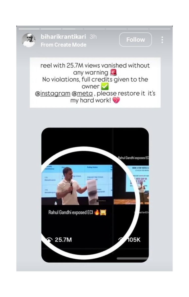 MrDemocratic_'s tweet photo. Big Breaking 🚨

Instagram has removed this reel of vote theft which has gone viral on YouTube [25M Views].

Every effort is being made to suppress the voice of the Opposition.

Shame 👎 https://t.co/sLYHjYslVj