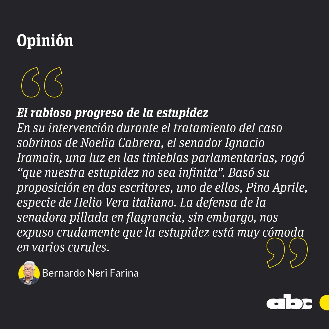 #OpiniónABC | "El rabioso progreso de la estupidez", por <a href="/BernardoFarina/">Bernardo Neri Farina</a>. 

📱 abc.com.py/opinion/2025/0…

🔴Canal de WhatsApp: whatsapp.com/channel/0029Va…