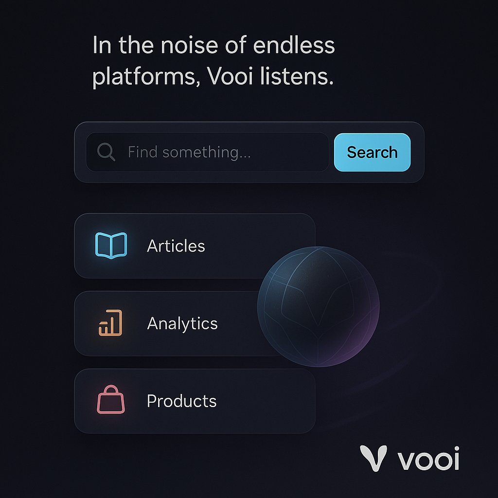 Official_adeyem's tweet image. In the noise of endless platforms, Vooi listens.

Vooi doesn’t just surface results.
It curates meaning.
It turns chaos into clarity, so you stop searching and start finding.

In a digital world overflowing with chatter, Vooi is your whisper of precision.
@vooi_io