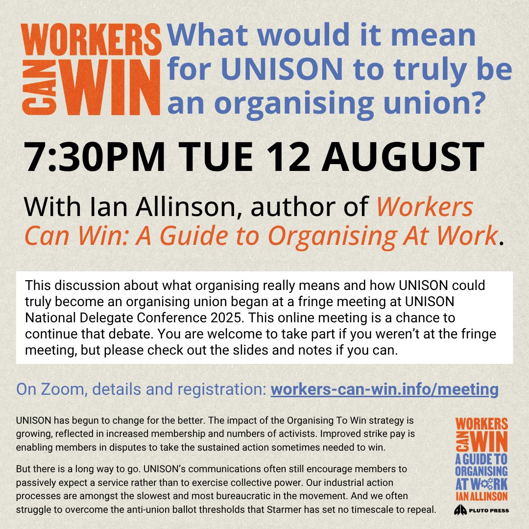 workers_can_win's tweet photo. On Tuesday @IanAllinson will be running a follow-up session to the fringe meeting at UNISON NDC - you are welcome whether you were there or not. Details and registration at https://t.co/fPyuPPC8GB https://t.co/V3ZEvJWtSf