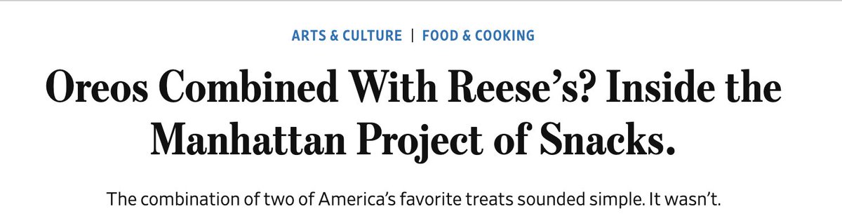 Crubenfeld's tweet photo. WSJ supports my view that Reeses is peak of American innovation, calling their Reeses + Oreo combinations the "Manhattan Project of Snacks" https://t.co/voZaFplJkO
