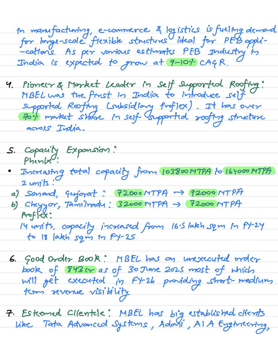🎯#MBEL (M &amp; B Engineering) can grow its topline by 30% as per latest crisil report.
✍️PEB sector is going to do well due to increasing demand which can be witnessed by excellent results &amp; huge capex by peers such as #Interarch, #Pennar. 

Sharing my notes on #MBEL here on