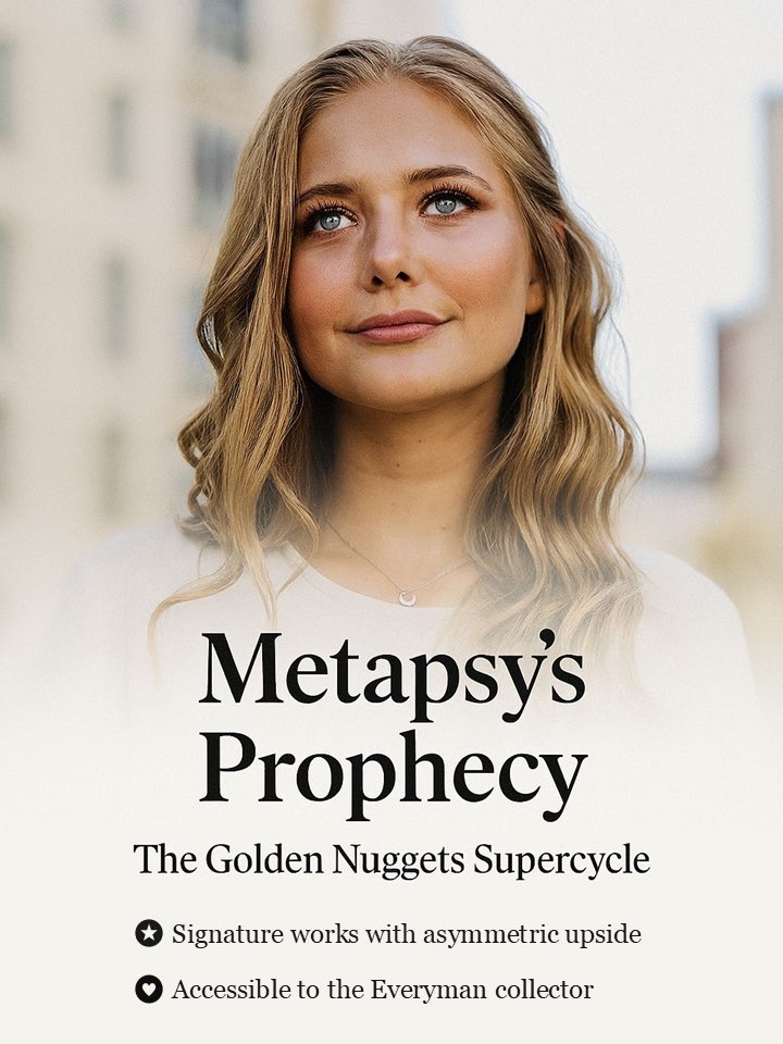 METAPSY’S PROPHECY: The Golden Nuggets Supercycle

I’m shifting gears.

Doubling down on what I’ve been building since 2021: 

A conviction-based thesis for collecting Golden Nugget NFTs without losing your tokens — or your mind.

Please repost this thread 🍀

🧵⬇️