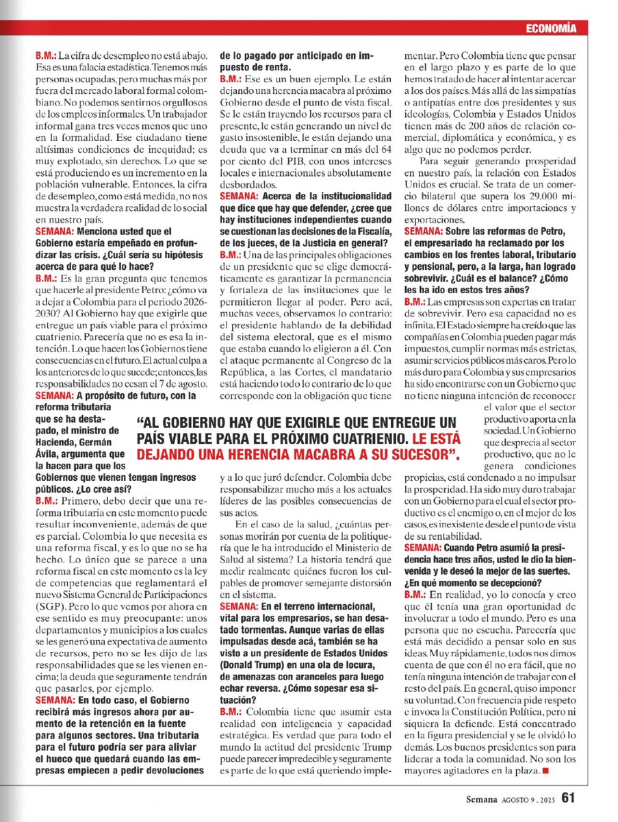 En el Congreso Empresarial Colombiano CEC nos concentraremos en el futuro, en producir ideas para reestabilozar algunas de las más importantes variables de nuestra sociedad y especialmente en construir oportunidades para el país. 
Al gobierno hay que pedirle también que tome