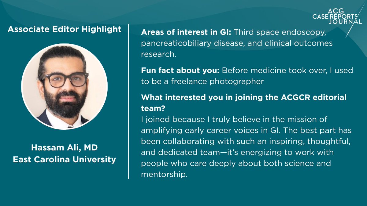 🌟 ACGCRJ Associate Editor Spotlight: Hassam Ali, MD 🌟🎓

Join us in celebrating Dr. Ali’s dedication to advancing gastroenterology and his contributions to ACGCRJ! 📚✨ #ACGCRJ #GITwitter #MedTwitter