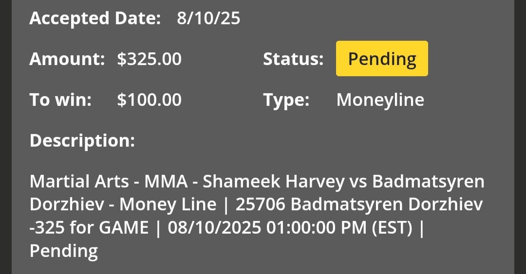 Scrapology's tweet photo. Usually, don't play this much chalk, but I'm taking Dorzhiev -325 against Shameek Harvey at #APFC19 today.
I just don't think Shameek has the offensive tools to offer Dorzhiev any real adversity in a 3 round fight. https://t.co/hiNLfsDlM7