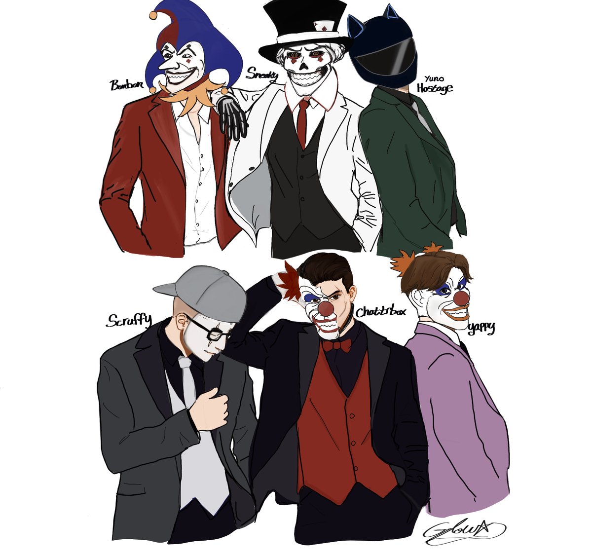 Glowstar20's tweet photo. #nopixelfanart #gtarp #theclowns @ItsChatterbox @NateKarama @EllumYT  @MungoTV @aintitadam @Sykkuno https://t.co/rI6rL8aCc4