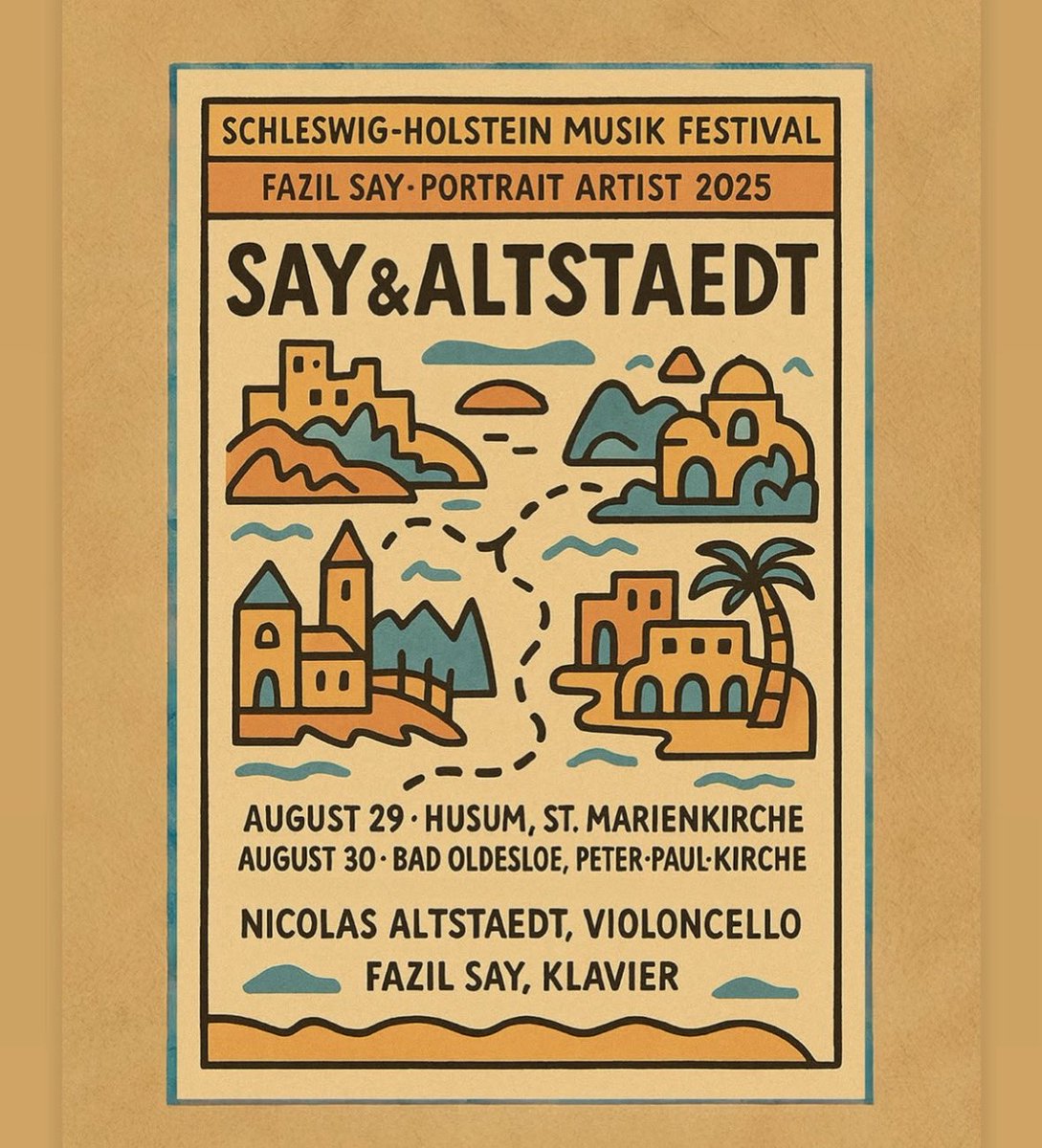 Barber, Britten, Brahms Cello-Piano Sonatas and Fazıl Say’s “4 Cities Sonata” 29/30 August
in @schleswigholsteinmusikfestival 
@nicolasaltstaedt  Cello
@fazilsayofficial  piano
