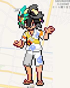 Hop I made Kieran Teal Mask edition Festival of Masks !
👹🫐🎆

Yes Kitakami exists !!!

#wplace
#kieranpokemon