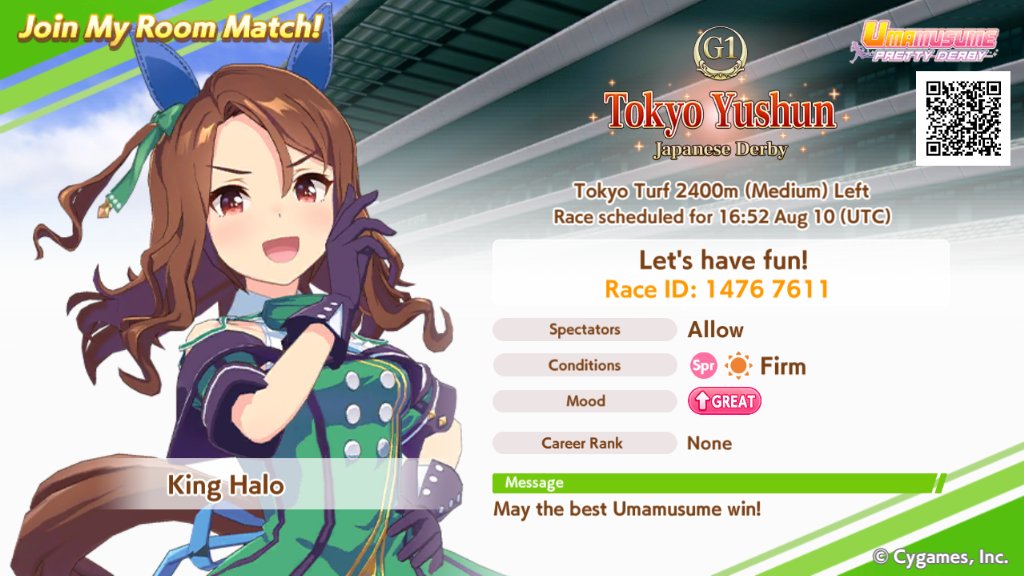 KouzukiYuuko's tweet photo. Let's race! I'm holding a Room Match in Umamusume: Pretty Derby. Room ID: 1476 7611
https://t.co/jV0tlPVIdd
#Umamusume #RoomMatchOpen https://t.co/05UZmtseBb