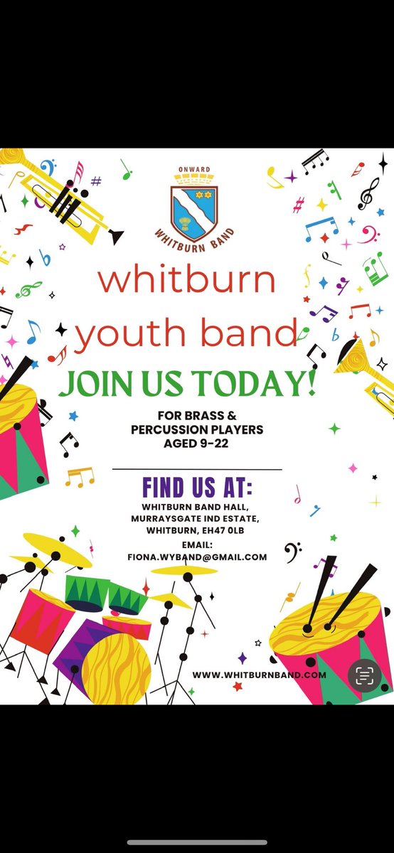 We are looking for young people who are already learning brass or percussion at school to come along and improve their ensemble skills as part of our youth band! Get in touch via DM, or email (see poster) for more info! <a href="/WestLothianCour/">West Lothian Courier</a> <a href="/TheSBBA/">Scottish Brass Band Association</a> #musiceducation #youthmusic 🎵🎵