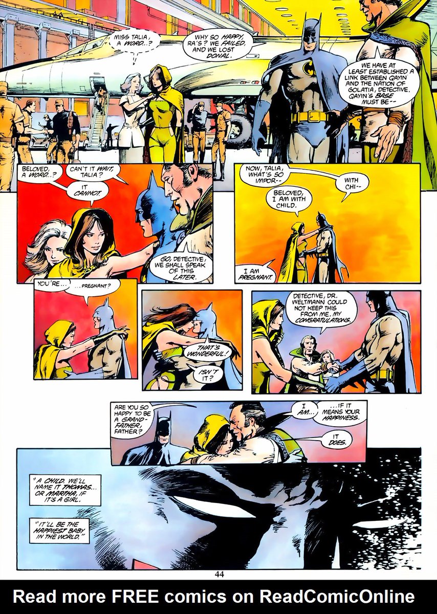 Bruce loves Talia so much he was EXTREMELY HAPPY when he learned she was pregnant with their child. Happy to the point that he was willing to dedicate much less of his time for his sacred vow to provide the best life for their baby. Talia, who admires Batman’s code more_