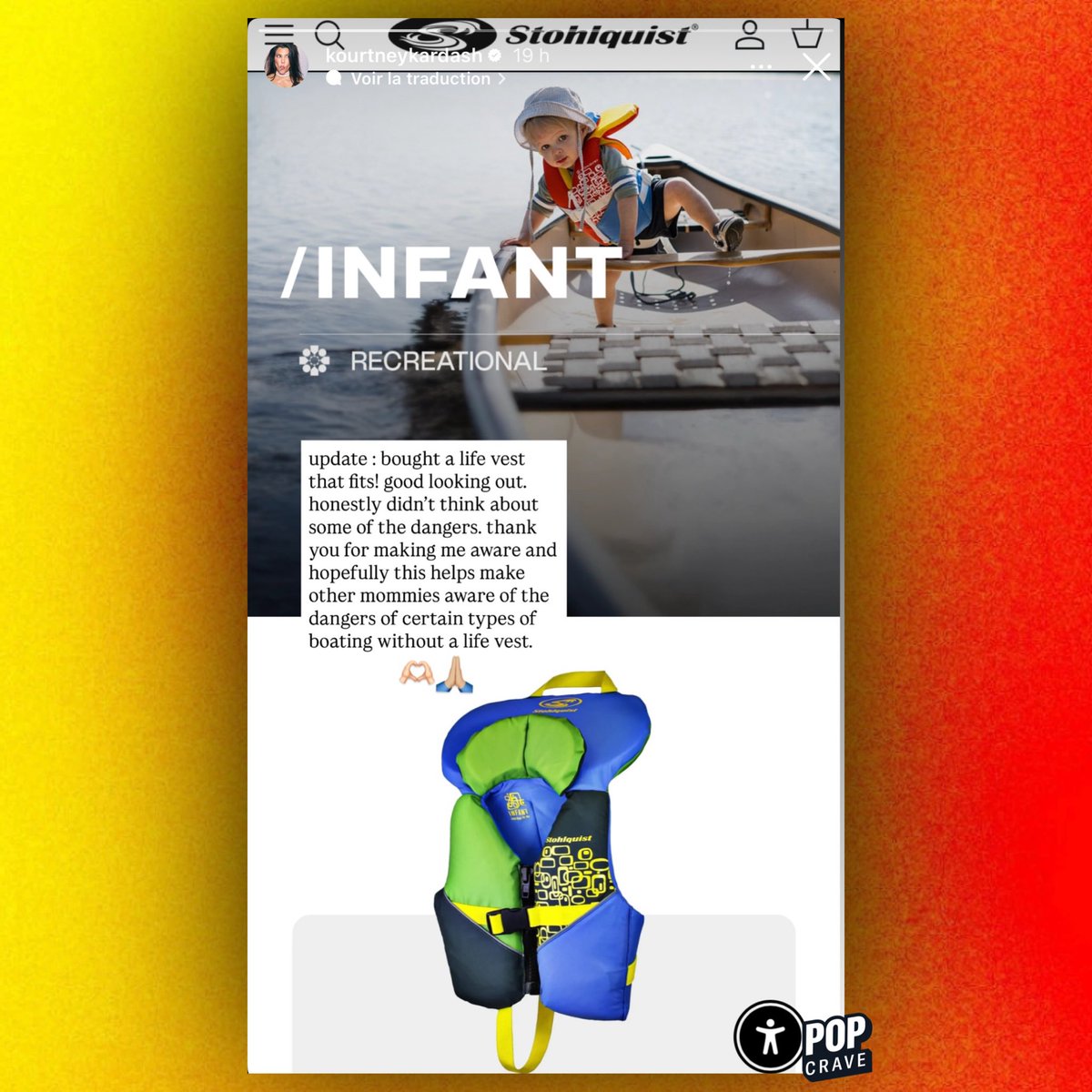 Kourtney Kardashian responds to backlash after she shared a photo with her son Rocky not wearing a life vest on a boat:

“honestly didn't think about some of the dangers. thank you for making me aware”