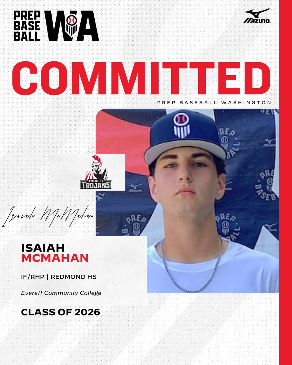 🚨 𝐂𝐎𝐌𝐌𝐈𝐓𝐌𝐄𝐍𝐓 𝐔𝐏𝐃𝐀𝐓𝐄 🚨

'26 IF/RHP Isaiah McMahan (Redmond) has committed to Everett Community College #TrojanNation

Made a recent commitment? Let us know on your profile. Graphics are created once commitments are verified.