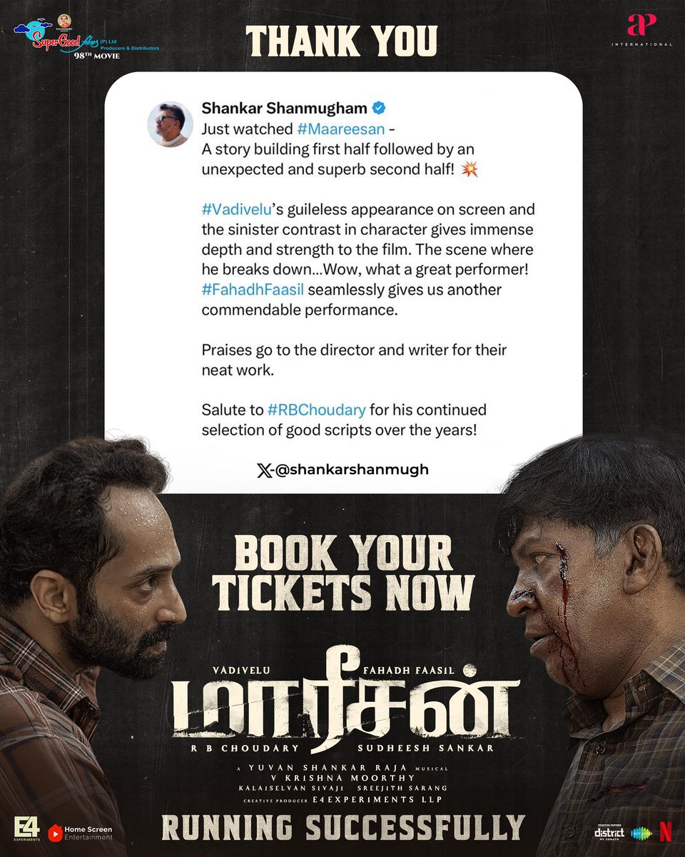 E4Emovies's tweet photo. Thank you #Shankar Sir 🙏🏼❤️ @shankarshanmugh 

#Maareesan 

A @thisisysr Musical
Produced by @SuperGoodFilms_

#HBDFaFa #FaFa #Vadivelu #SudheeshSankar @e4echennai @APIfilms @cvsarathi @actorvivekpra Five Star @krishnakum25249 @moorthyisfine @dopkalai @sreejithsarang @madhankarky @sampathannamala @homescreenent @E4Emovies @dineshmoffl @saregamasouth @yellowtooths @vvipink @Netflix_INSouth @RIAZtheboss @V4umedia_ @proyuvraaj