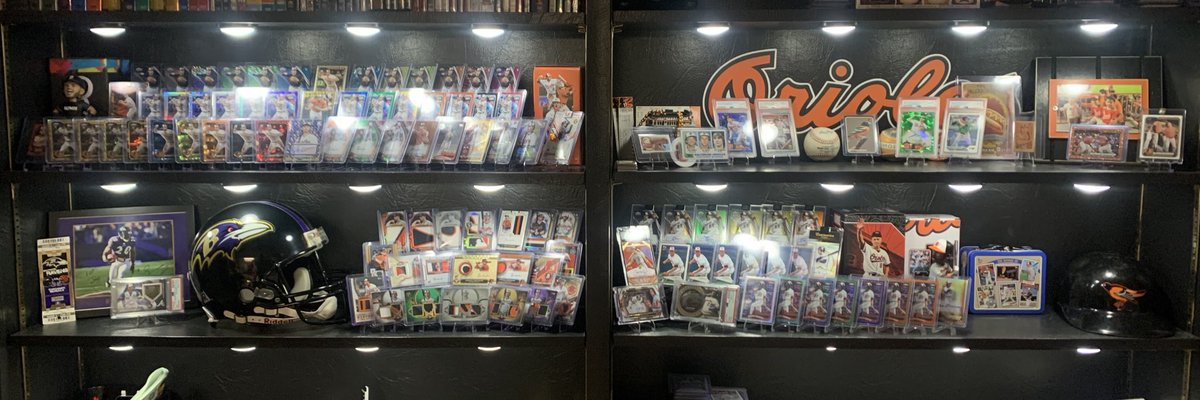 EutawStBreaks's tweet photo. I decided to upgrade my display by installing LED puck lights, @CardPurchaser I’d love to see some others’ shelves for more ideas on how to level up! #whodoyoucollect #hobbyx https://t.co/hyRlZ9DLNM