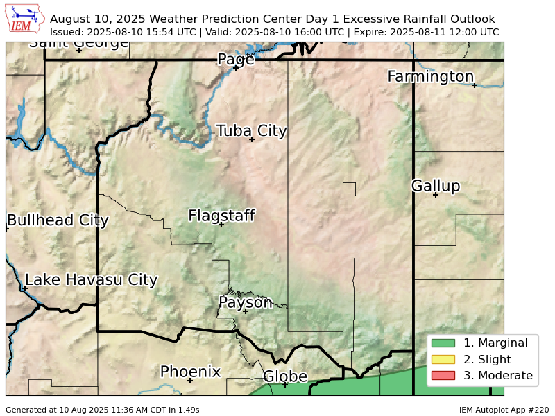 WPC issues Day 1 Marginal Risk Excessive Rainfall Outlook at Aug 10, 15:54z for FGZ wpc.ncep.noaa.gov/qpf/excessive_…