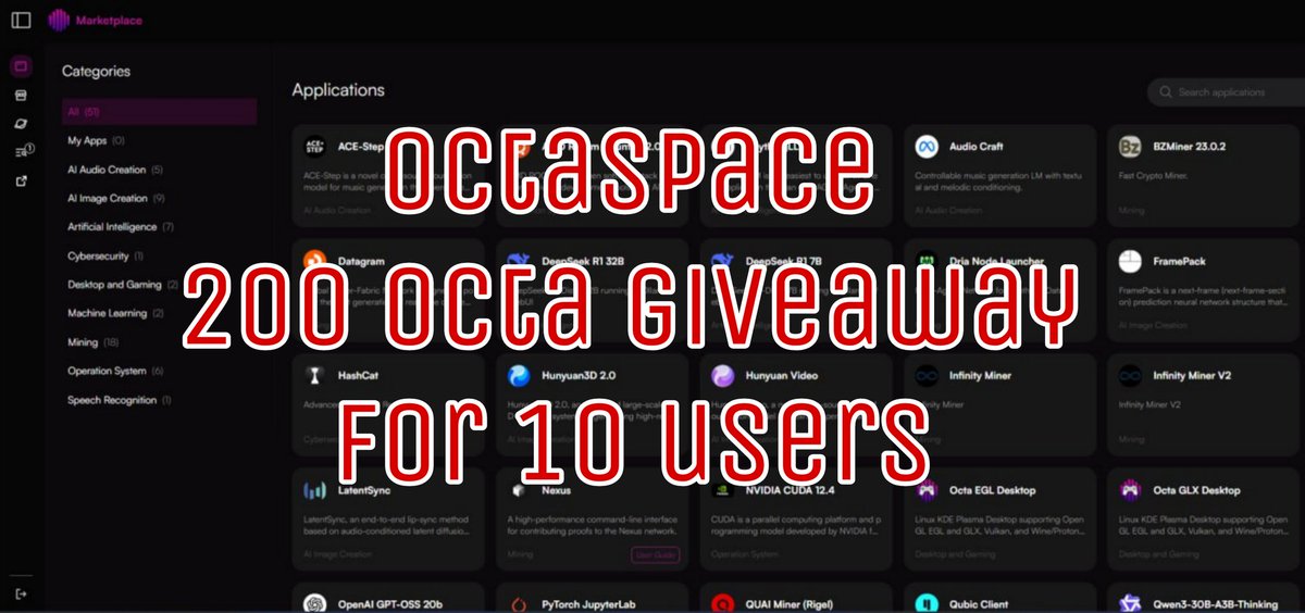$100 OCTA Giveaway 💰

I'm giving away 20 OCTA to 10 winners, each worth $10

This OCTA tokens can be used to run one click <a href="/gensynai/">gensyn</a> node

👉 Go to: octa.space/?ref=riZBsYWzj…

➖ Create account with Email

➖ Click "Top up balance"

➖ Get your OCTA address

➖ Drop the address in