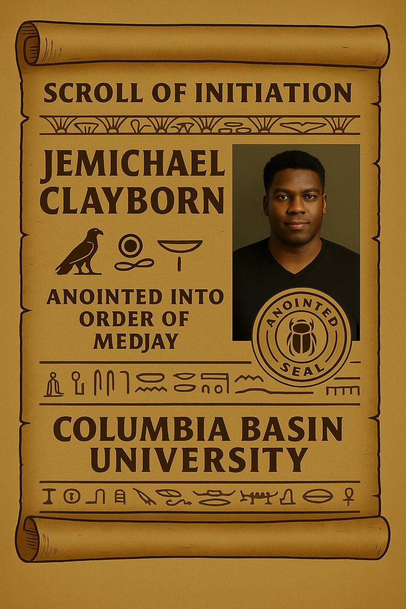 CBU_NECF26's tweet photo. The Scroll of Initiation has spoken.
From Burien, Washington — Jemichael Clayborn steps from the shadows of the Basin into the brotherhood of the Medjay. His name now etched in parchment, his oath sworn in sand

#MedjayMentality🏜️ #NECFCrootin https://t.co/y3l8QZNWiQ