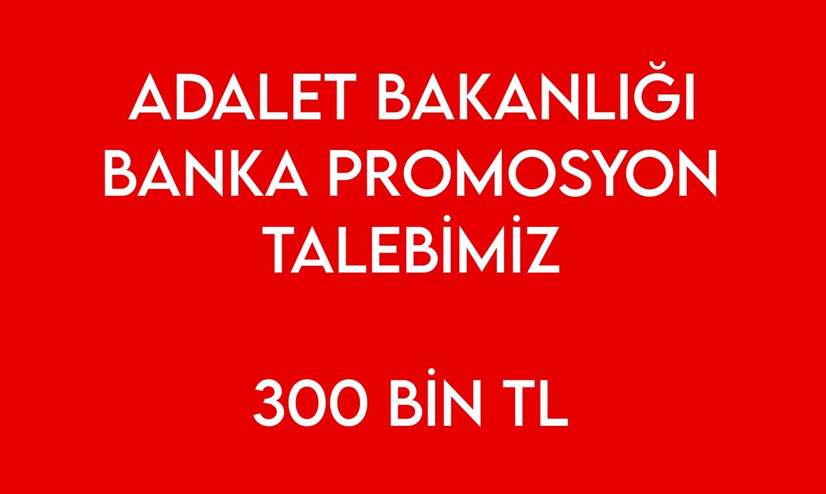 #AdaletBakanlığıTekSes300Bin
<a href="/adalet_bakanlik/">T.C. Adalet Bakanlığı</a> <a href="/VakifBank/">VakıfBank</a> <a href="/ctekurumsal/">Ceza ve Tevkifevleri Genel Müdürlüğü</a> <a href="/RT/">RT</a> <a href="/eurozel/">Eurozel</a> <a href="/ProfDemirtas/">Özgür Demirtaş</a> <a href="/ProfDrErsanSen/">Ersan Şen</a> <a href="/cuneytozdemir/">cüneyt özdemir</a> <a href="/cenginyurt52/">Cemal Enginyurt</a> <a href="/ATuncayOzkan/">Tuncay ÖZKAN</a> <a href="/AtillaSertell/">🇹🇷 Atila Sertel</a> Adalet bakanlığı personelleri sizden bu konuda  destek beklemekte bankalar değil, memur kazanmalı