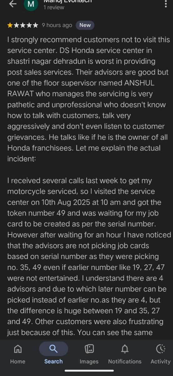 Pathetic experience at DS Honda service center at Shastri Nagar Dehradun <a href="/honda2wheelerin/">Honda 2 Wheelers India</a>  share.google/MiBMmCwkuDm0om…
