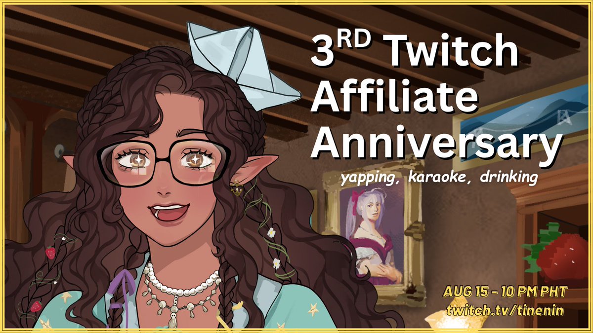 tineninVT's tweet photo. ⛵️BOAT IS ABOUT TO SAIL⛵️

Twitch affiliate for 3 YEARS? :0 Celebrating with yapping, karaoke and drinks...🍻

📅AUG 15, 2025
🕙10 PM GMT+8 https://t.co/AJKIwmnJqk