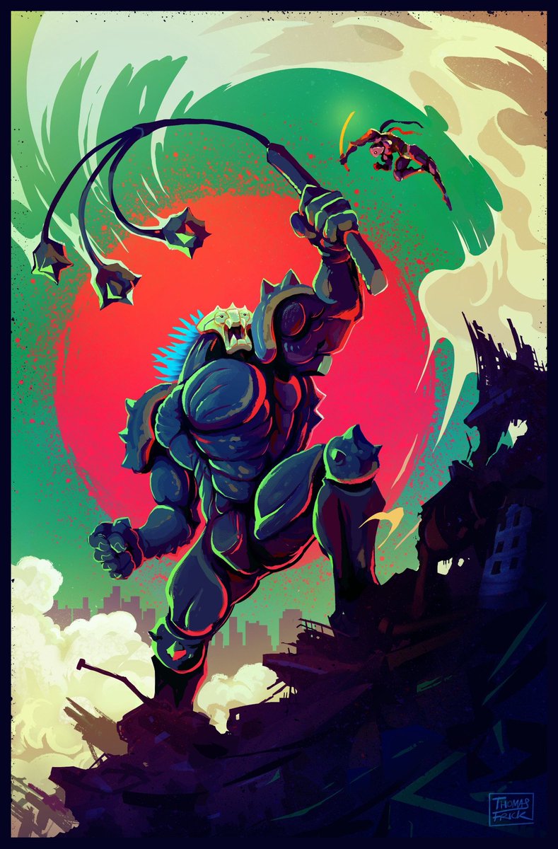 ThomasFrick's tweet photo. "Goliath". for this illustration I wanted to do something inspired from oldschool #Anime posters and my love for Kaijus and #Mekas. This one went through a lot of iterations. Thoughts?
#conceptart #art #illustration #gameart #noai https://t.co/Dz9m7Iee4c