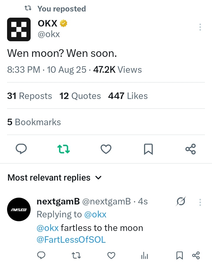 nextgamB's tweet photo. @okx @MEXC_Official wen list #fartless https://t.co/vaU2n20oH8
