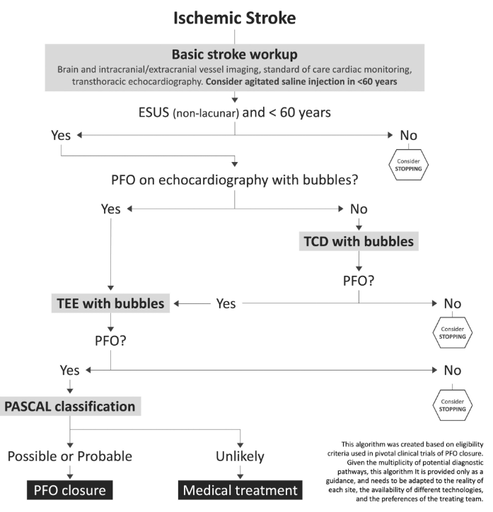 Montecoya's tweet photo. Patent Foramen Ovale Management for Secondary Stroke Prevention: State-of-the-Art Appraisal of Current Evidence | Stroke https://t.co/zYKbVEexS0 
Algoritmo diagnóstico-terapéutico sugerido: https://t.co/99Pz4xGpNF