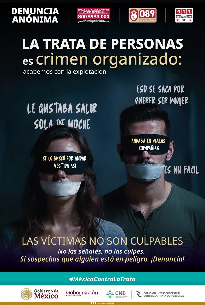 Las víctimas no son culpables.
La trata de personas es crimen organizado: acabemos con la explotación. 
#MéxicoContraLaTrata #CONATRIB