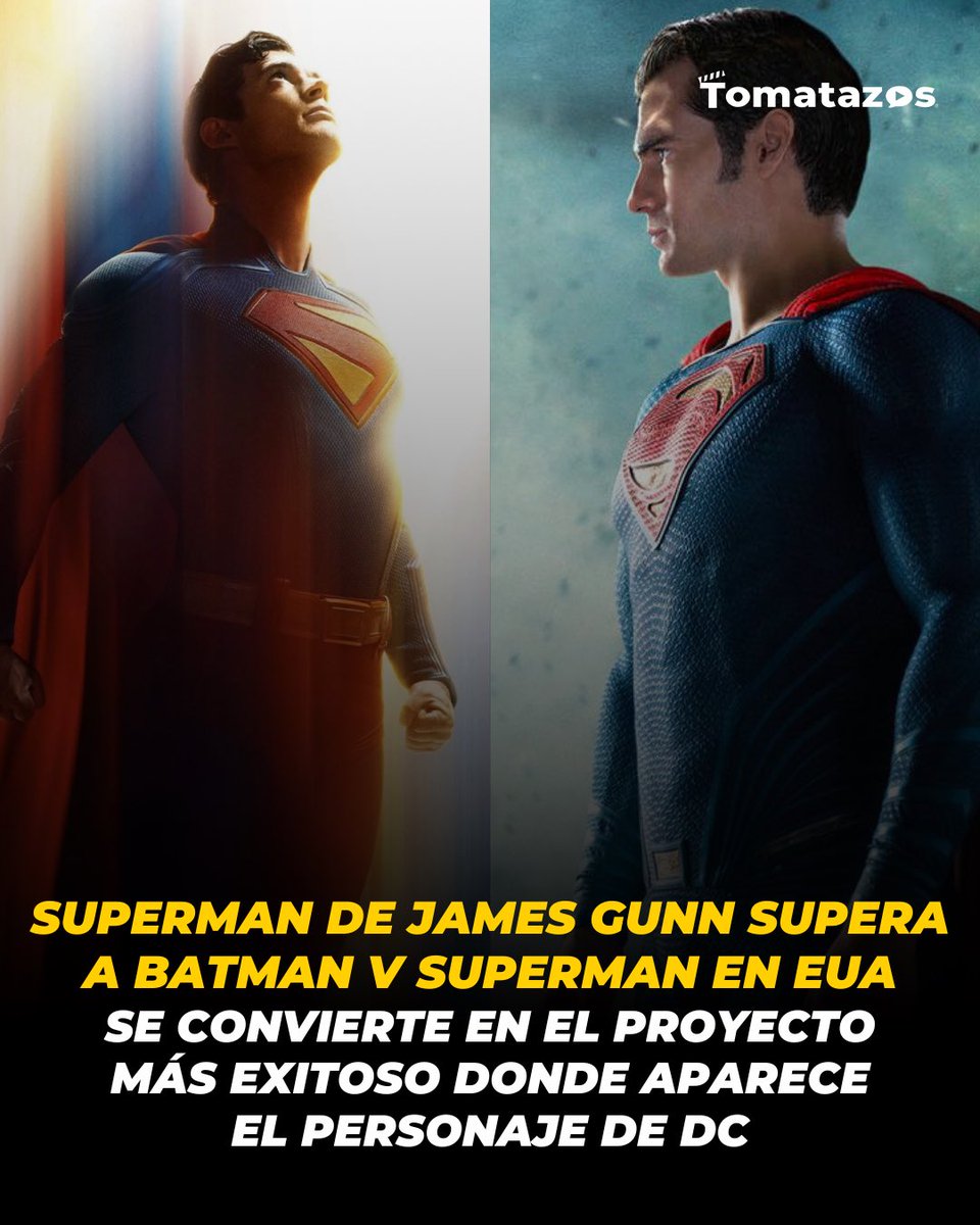 BREAKING 🚨 ¡Le vuelve a ganar a #ZackSnyder! #Superman de #JamesGunn superó los $335MDD en Estados Unidos y con esta cifra superó a #BatmanVSuperman como el proyecto más exitoso donde aparece el personaje de #DC
