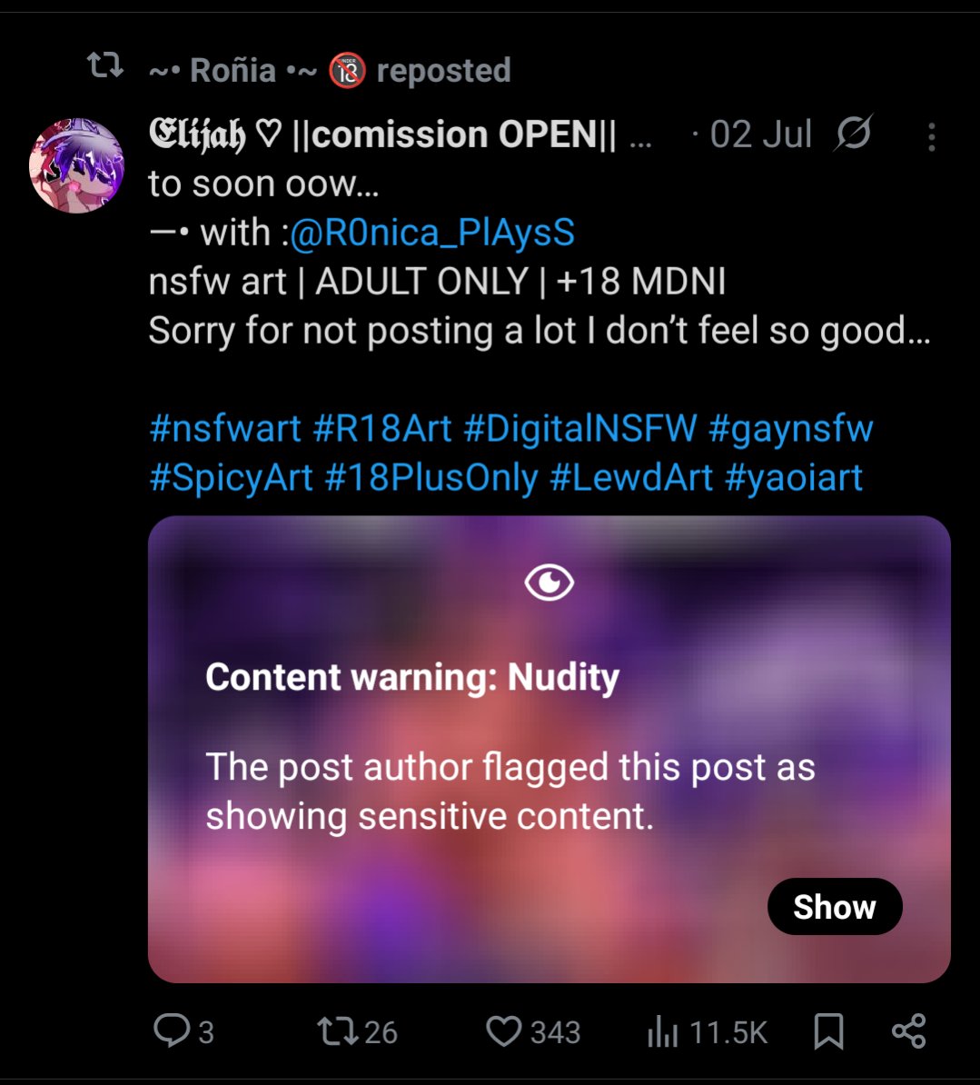 tentaililith's tweet photo. My twitter is broken, I can't view posts that are flagged like this even after I press show https://t.co/pZbWYc31oB