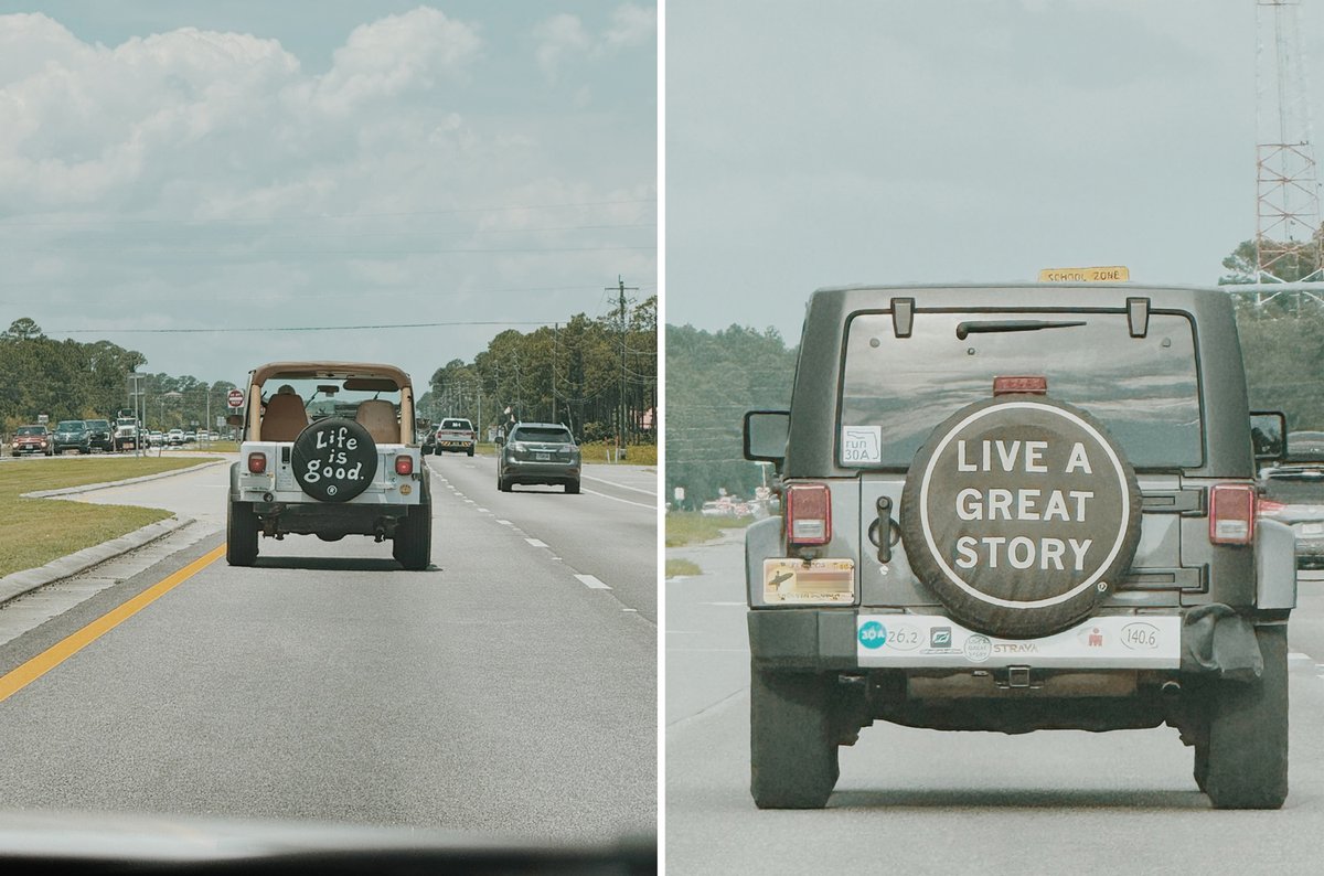 spacepops's tweet photo. I don't get the rubber duck thing, but the trend of uplifting quotes on the spare tire makes me want a Jeep. https://t.co/nEvfcKbMUZ