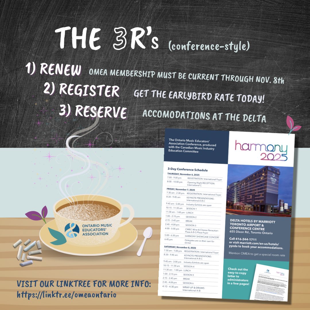 The real 3️⃣ R’s are: Renew - Register - Reserve 😁
Visit our link in bio - linktr.ee/omeaontario
Or omea.on.ca/events/harmony…

The 4️⃣th and 5️⃣th R’s are REACH OUT to a colleague and REMIND THEM too! 👊😄👌🏽