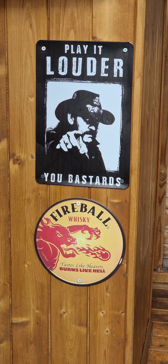 Picked up new Fireball sign at car booty,sits nicely next to Lemmy in my bar