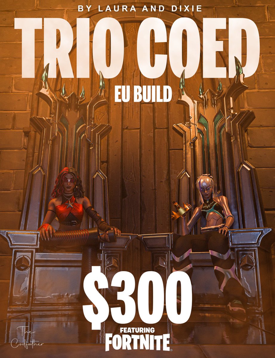 $300 TRIO CO-ED BUILD CUP 

🗓️ : August 18th Monday 
🕘: 8:30pm CET / 2:30pm EST
🌺 : 5 GAMES EU BUILD
🖤 : 2 GUYS / 1 GIRL 

TO BE CONSIDERED:
- Follow <a href="/Dixiefn__/">Dixie 🥀</a>  &amp; <a href="/Lorimari__/">Laura</a>
- ❤️ + ♻️
- Reply with your TRIO below