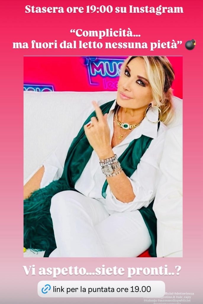 Vi aspetto su INSTAGRAM… 
tra poco ore 19.00

Un pochino di estate insieme tra chiacchiere e complicità…

💋Simon

<a href="/FuxiaSmm/">Fuxia Agency Talent Scout & Scouting Editoriale</a> <a href="/alecapy_/">Alessandra Berta</a> <a href="/Talanja/">Alessandra_Ebbasta</a>