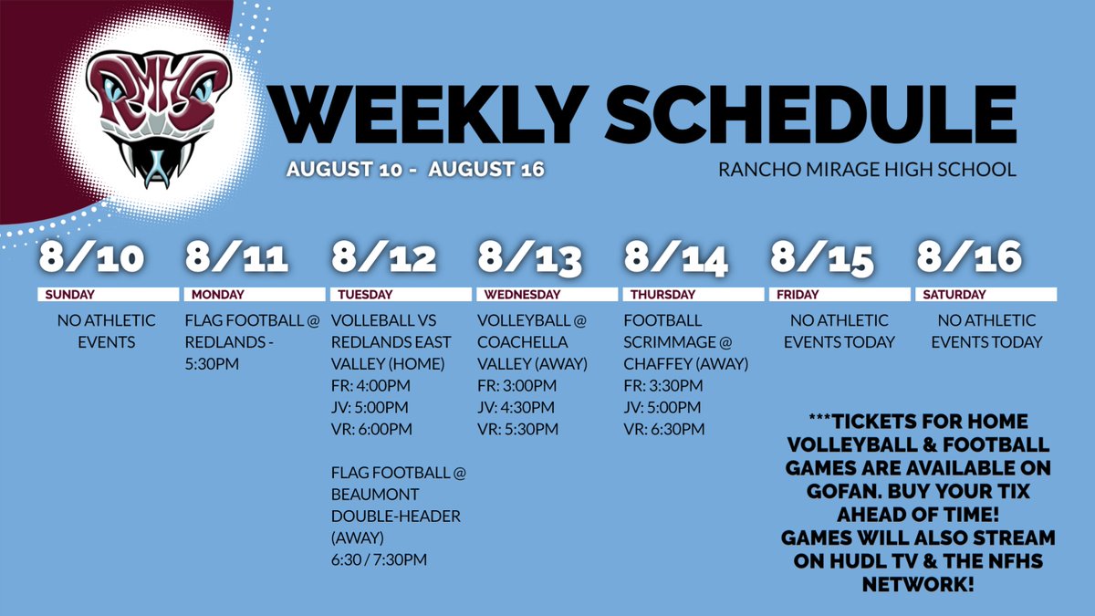 This week kicks off the beginning of our Fall Season as our Flag Football and Volleyball teams begin contests! Remember to get your tix for home games on GoFan gofan.co/app/school/CA6…
OR stream on HUDL TV or the NFHS Network.