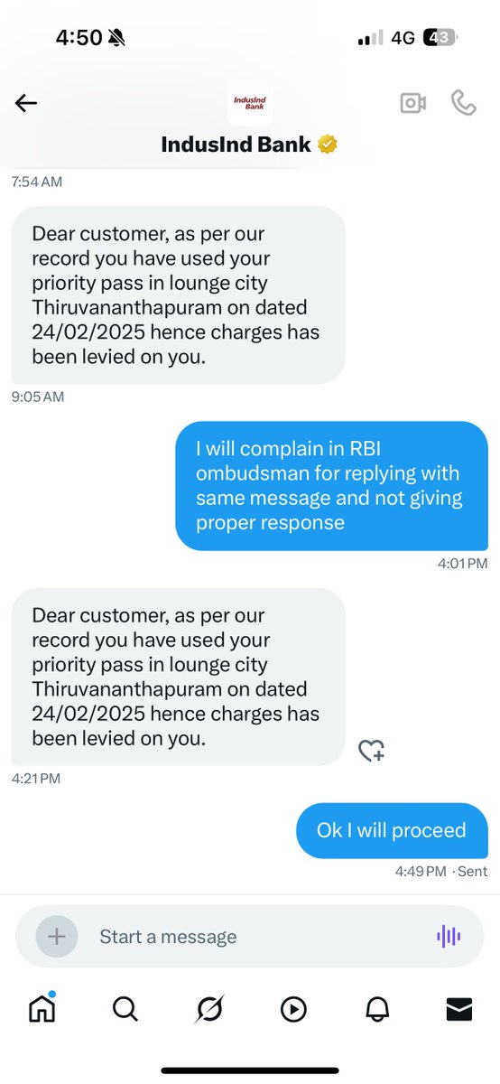 SandeepParidala's tweet photo. Disappointed from IndusInd Bank. Instead of repeatedly calling me to convert my outstanding into EMI, you should focus on addressing customer complaints. Even chatbots are more effective in communication. Same message for all my requests, which is quite absurd.
@MyIndusIndBank https://t.co/lM5WesA6hl