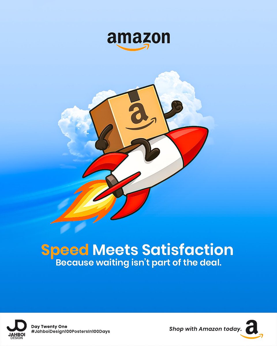 jahboidesign's tweet photo. Day 21/100 ππ¦
Speed Meets Satisfaction - because waiting isnβt part of the deal.
Amazon delivers fast, so you donβt have to wait.
Shop smarter. Shop now.
@TheXEffect_ @amazon #JahboiDesign100PostersIn100Days #Amazon #DesignChallenge https://t.co/Uz0QFSdCEp