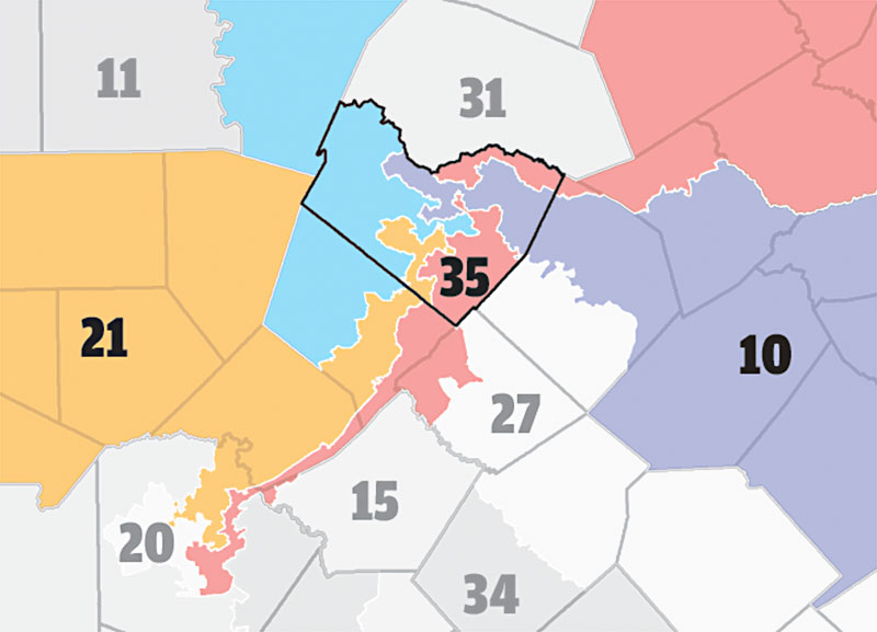 aab's tweet image. Texas is already unfairly gerrymandered. Decidedly blue Travis County (Austin) was split into 5 congressional districts in 2003 to include enough rural Republican voters to give the GOP 4 of the 5 seat. Now they want to make this even more egregious?!?! #TexasHouse