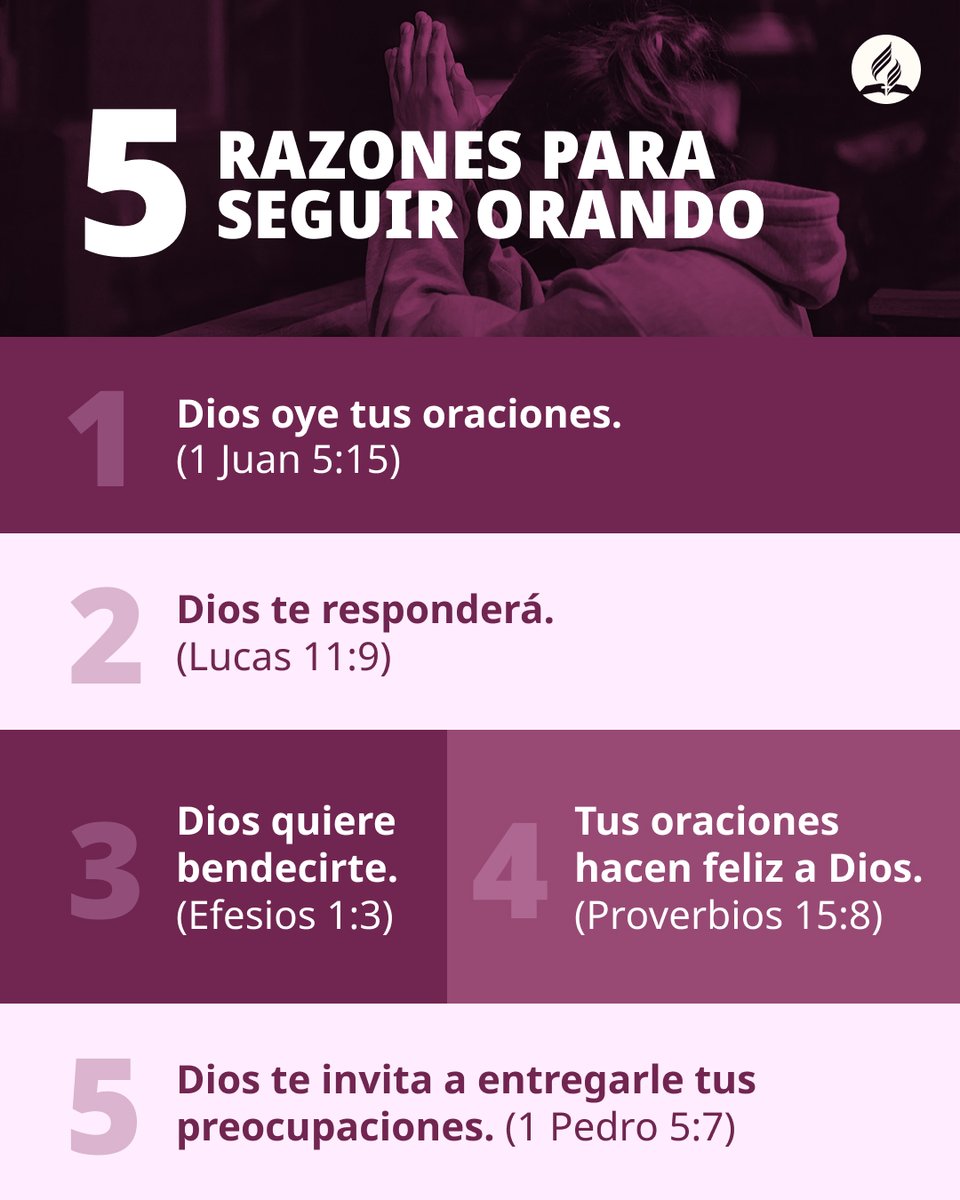 AdventistasEsp's tweet photo. Si estás perdiendo la esperanza en la espera o te estás cansando de orar, echa un vistazo a las 5️⃣ razones principales para seguir orando pase lo que pase. https://t.co/P5vfR4UkC1