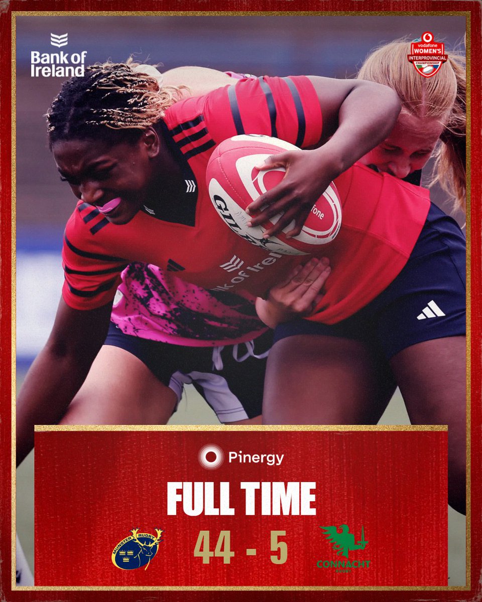 Bonus-point win at home secured ✅

We got our 2025 Women's Interprovincial Championship campaign underway with a 44-5 win over Connacht 💪

Thank you to all of our fans who came out to support us at Virgin Media Park &amp; wishing Connacht a safe journey home. 

#SUAF 🔴 | #MUNvCON