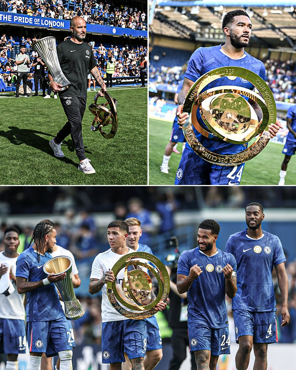 Chelsea paraded the Conference League and Club World Cup trophies around Stamford Bridge after their final preseason game before the new season 🏆