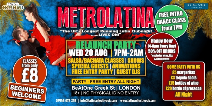 WHERE TO FIND #Salsa . Some nights run at Salsa Temple, and Salsa Soho have found new homes . E.G. Be At One GREEK ST, 17 Greek St, London W1D 4DR  #Wednesday nights  The #Latin #Collective . Starting with #FREE INTRO #CLASS AT 7PM. 20/08/2025 latincollectiveuk.com/index.php/clas…
