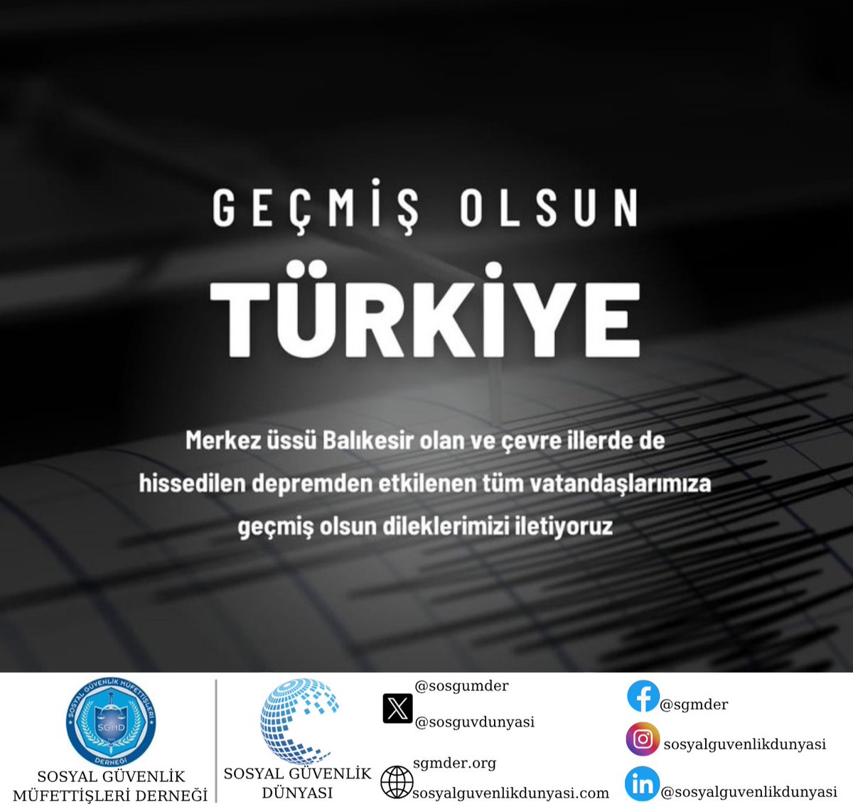 Balıkesir'de meydana gelen ve çevre illerimizde de hissedilen depremden etkilenen tüm vatandaşlarımıza geçmiş olsun dileklerimizi iletiyoruz.