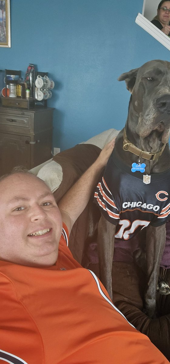 jlevija87's tweet photo. My kids are ready for for Bears football! Who would have thought they have a jersey for great danes!
#bears #chicagobears #beardown #DaBears #nfl #kickoff #preseasonNFL https://t.co/ngP6U7xlNc