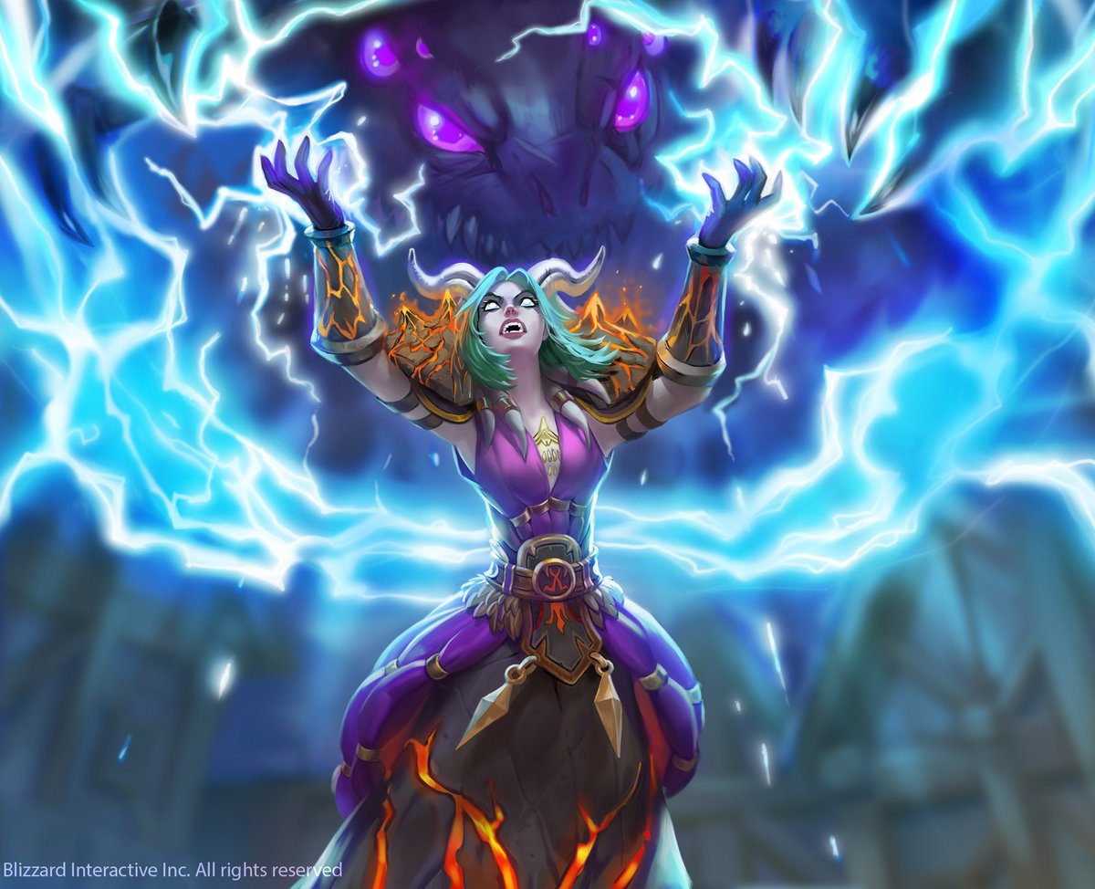 MariaTrepalina's tweet photo. Charged Call is a rare shaman spell card, from the United in Stormwind set. #hearthstone @artstationhq https://t.co/MlKLN8VwDm https://t.co/6LaLy4tWwf