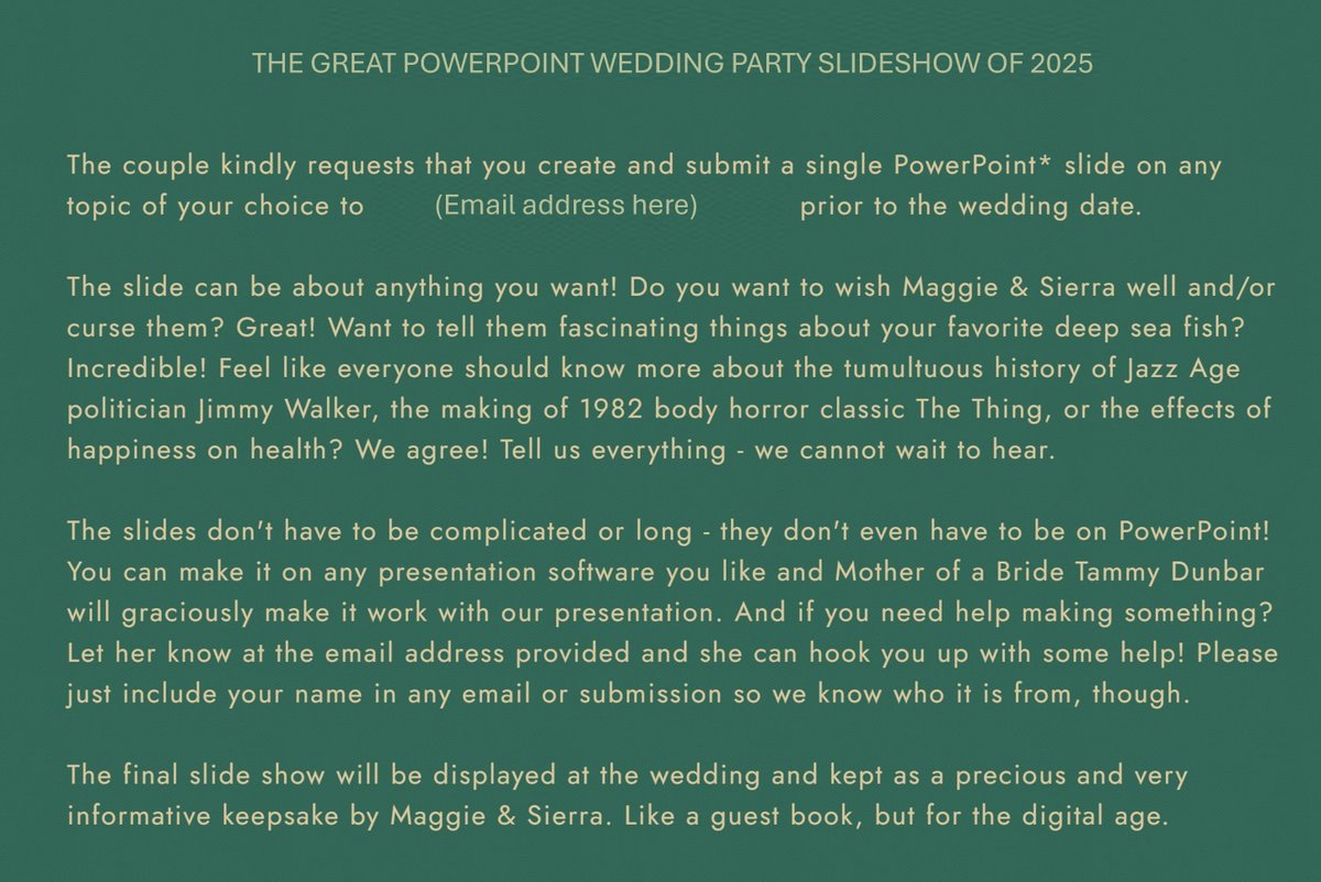 Tammy Dunbar, M.Ed., STEM (@tammydunbar) on Twitter photo Here's a GREAT twist on a <a href="/powerpoint/">PowerPoint</a> Party: Make it a wedding guest book! Share it at the wedding with a cannister projector, plus the happy couple has a keepsake for the ages! <a href="/Microsoft365/">Microsoft 365</a> - thanks for the inspiration! Check it out: 1drv.ms/p/c/b4fcf82e4e… Here's a GREAT twist on a <a href="/powerpoint/">PowerPoint</a> Party: Make it a wedding guest book! Share it at the wedding with a cannister projector, plus the happy couple has a keepsake for the ages! <a href="/Microsoft365/">Microsoft 365</a> - thanks for the inspiration! Check it out: 1drv.ms/p/c/b4fcf82e4e…
